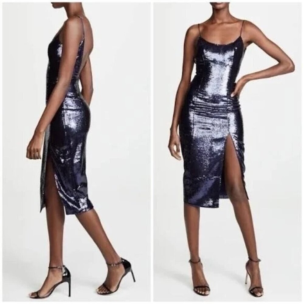 NWT Misha Collection Avery Sequin Pencil Dress Slit Sparkle Sz 2 Blue JAS18DR246